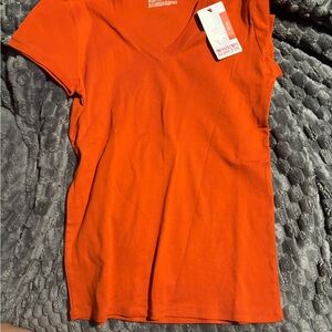 Mossimo Supply Co. Bright Orange V-Neck Tee